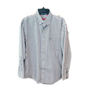 Izod men’s long sleeve button down cotton shirt SZ XL white black beige plaid